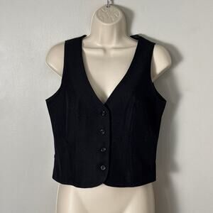 Vintage Womens College Town Black‎ Button Front Vest Size 11/12 Academia 70s